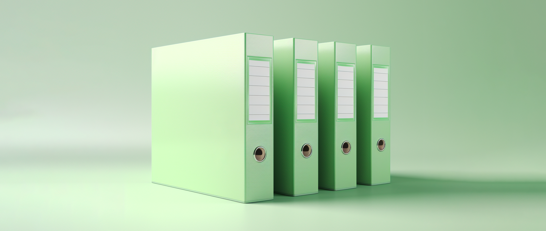 Four light green filing binders on a light green background.