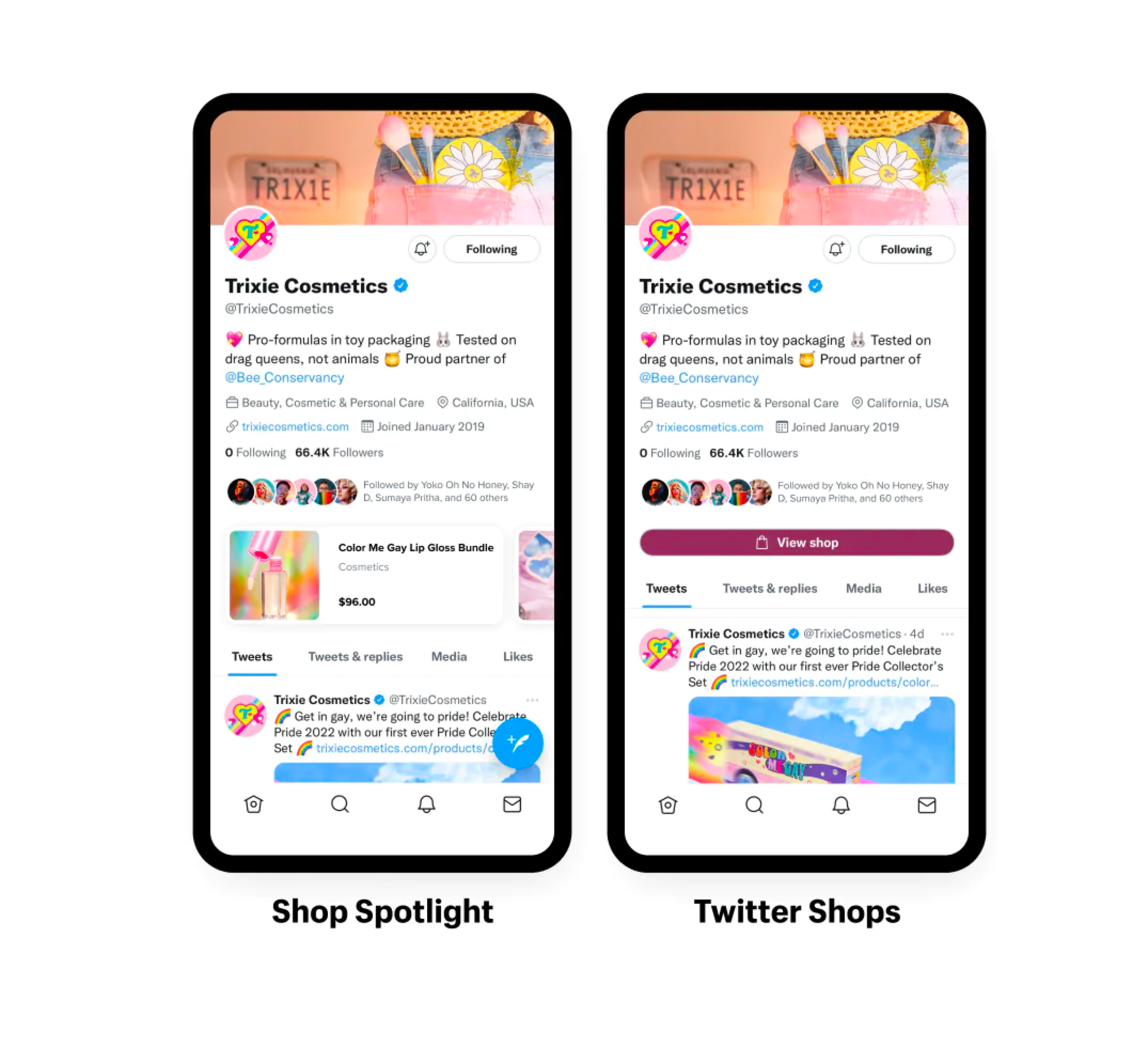 an example of the shop spotlight and twitter shop on a twitter profile