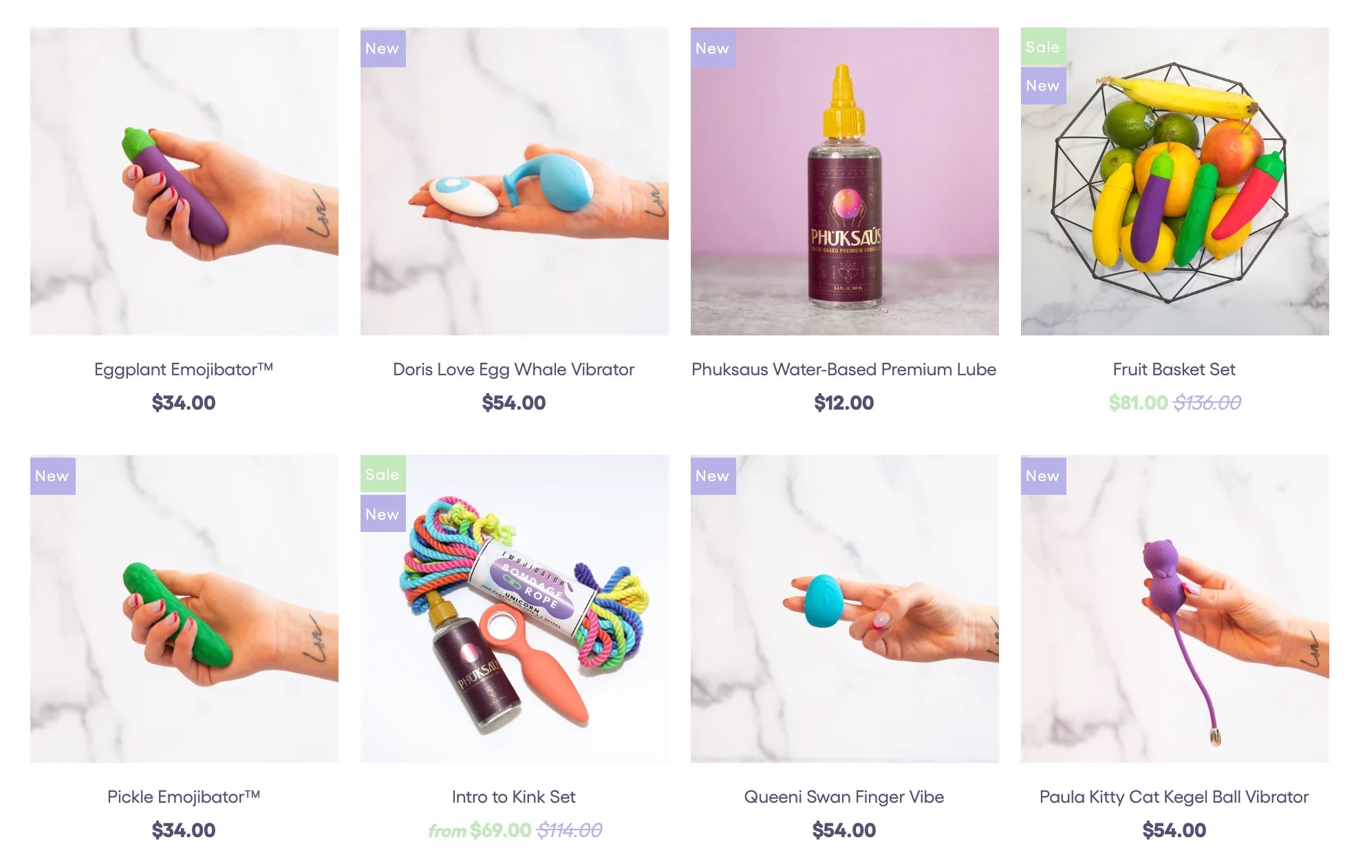 Une page de collection sur un site web présentant plusieurs jouets sexuels