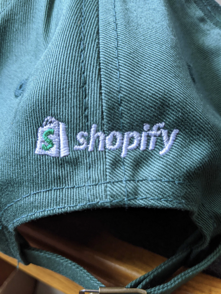 shopify logo embroidery error on a dad hat sample