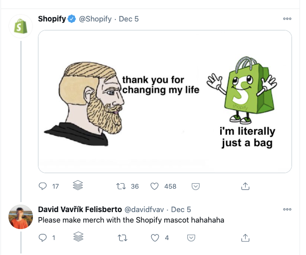 please make merch with the shopify mascot hahahaha