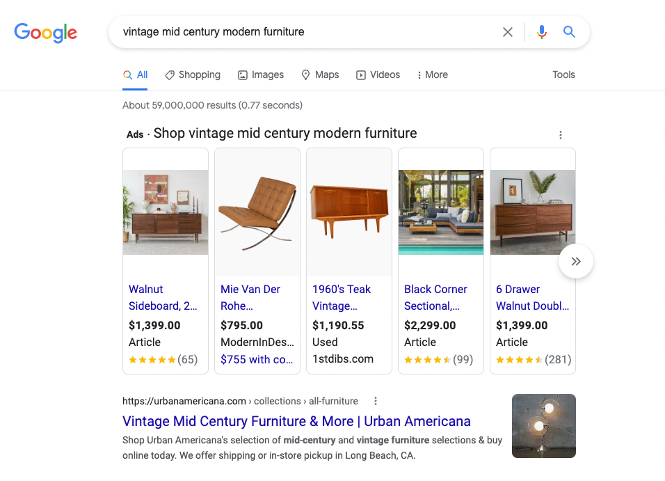 a Google search for vintage mid century modern furniture