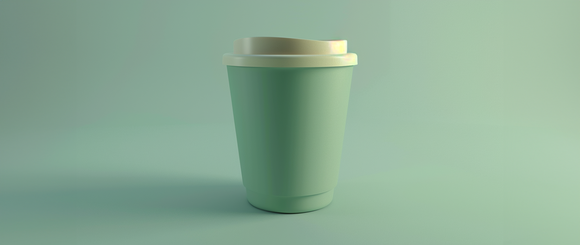 A green togo coffee cup on a light green background.