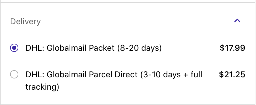 shipping times presented in the shipping options at checkout