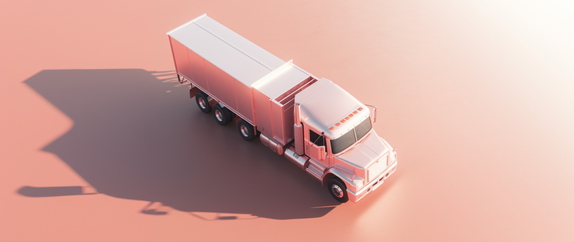 A silver truck casting a shadow on a light pink background.