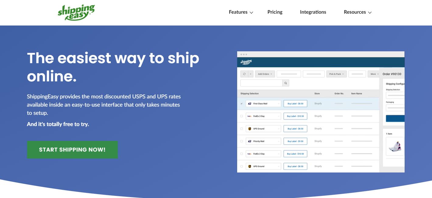 ShippingEasy ホームページのスクリーンショット