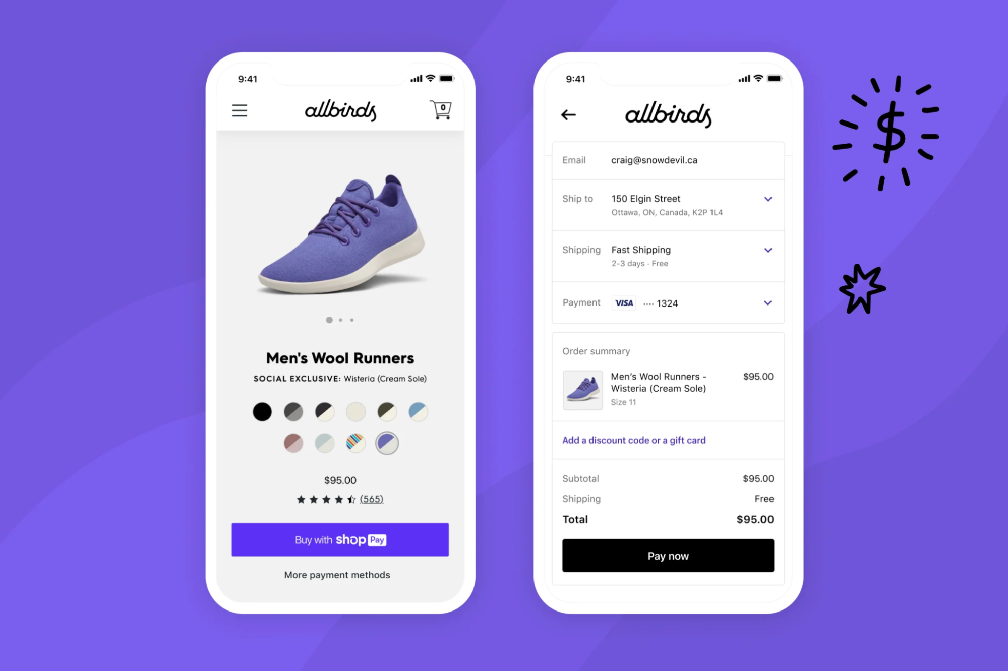 Image of checking out on Allbirds mobile website with Shop Pay