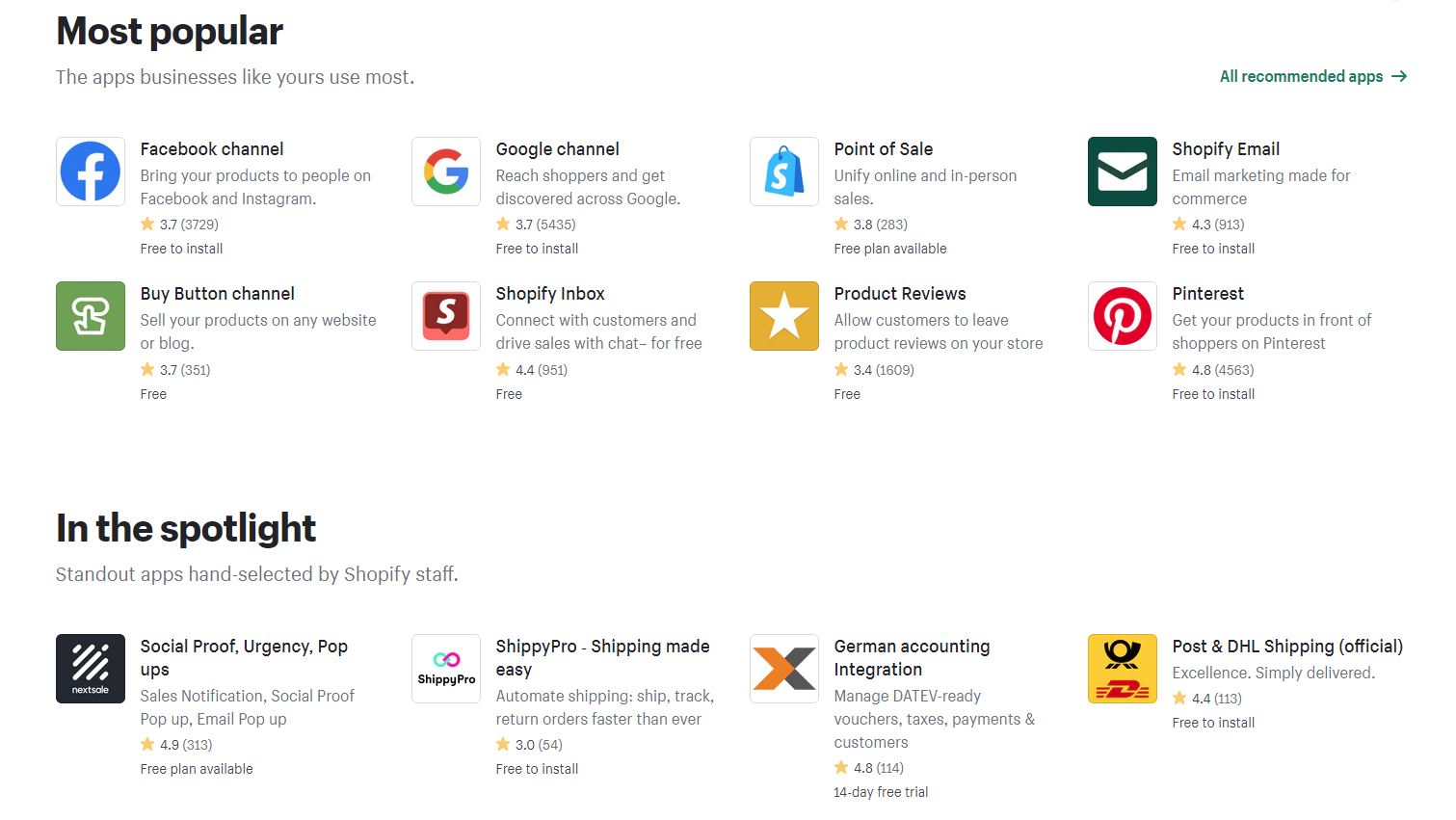 Screenshot of Shopify app store