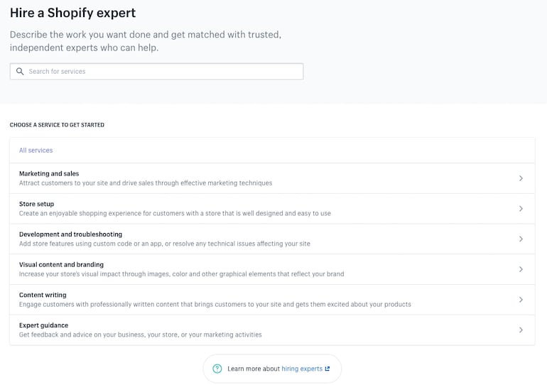 shopify experts marketplace: hiring