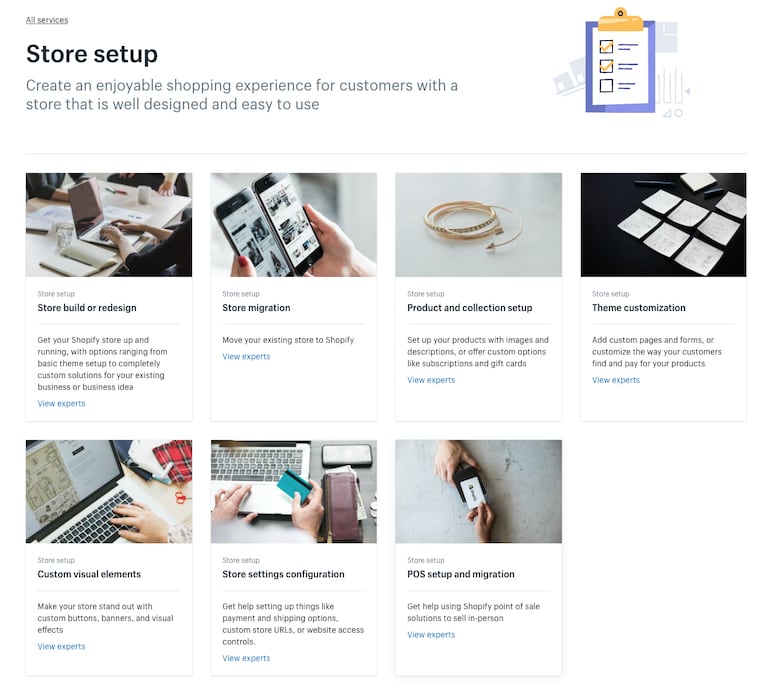 shopify experts marketplace: store setup