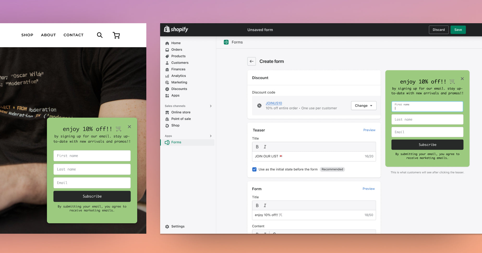 Shopify Forms is now available: a free email capture app for your online store