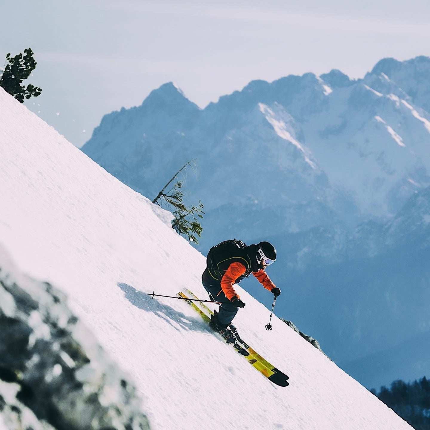 A skier in the backcountry using Hagan Ski Mountaineering gear. 