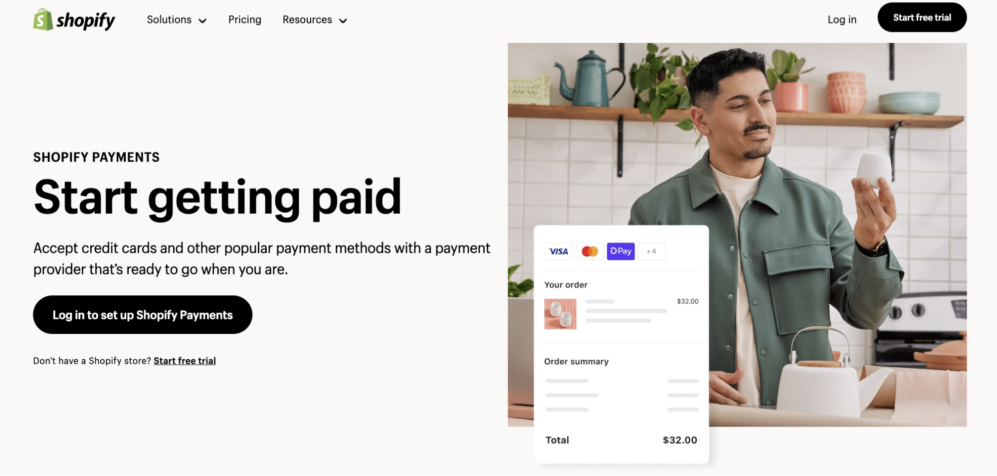 A Shopify landing page with basic information about Shopify Payments
