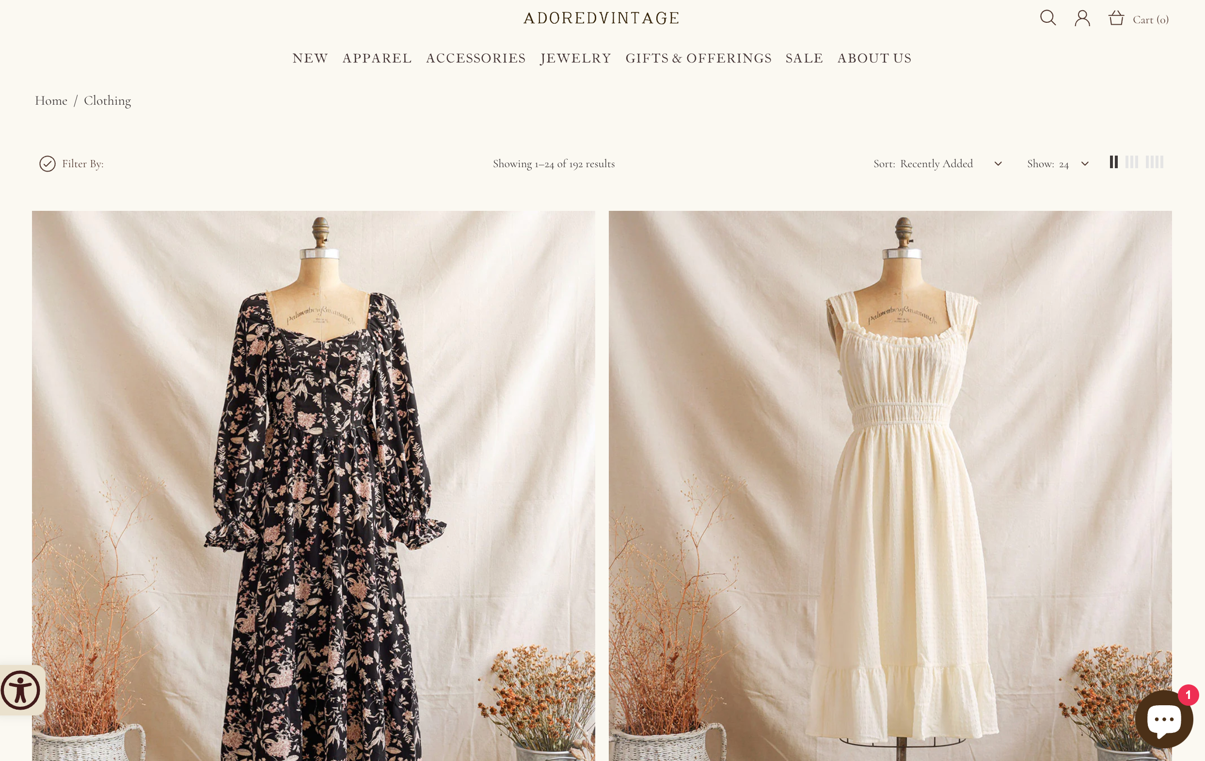 Home page for the ecommerce website of Shopify store Adored Vintage