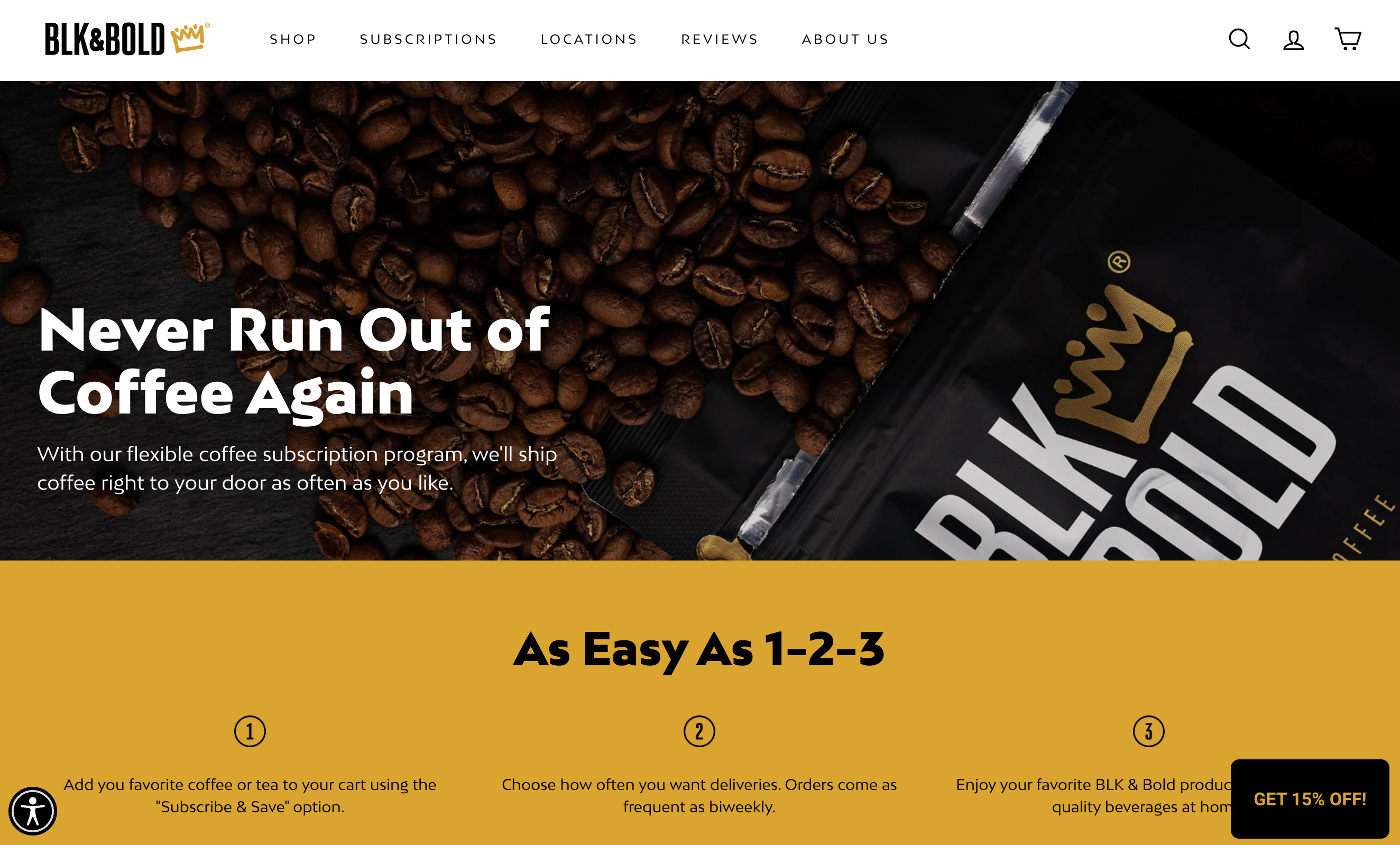 Homepage for Shopify-powered ecommerce store BLK & Bold