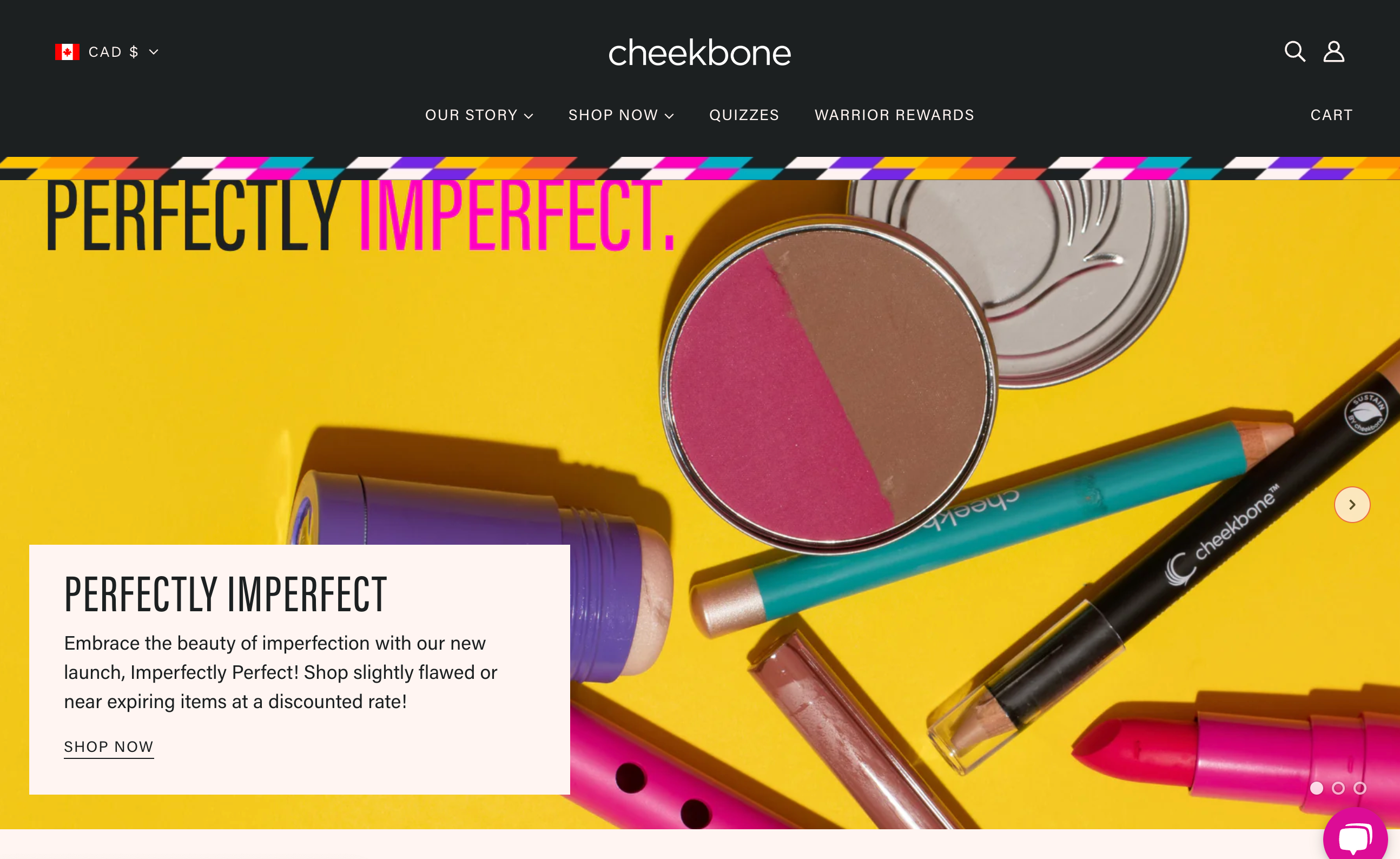 Homepage for Shopify-powered ecommerce store Cheekbone