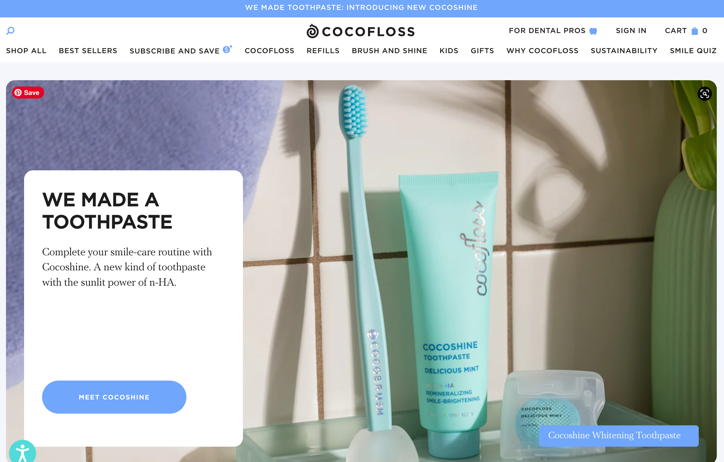 Home page for the ecommerce website of Shopify store Cocofloss