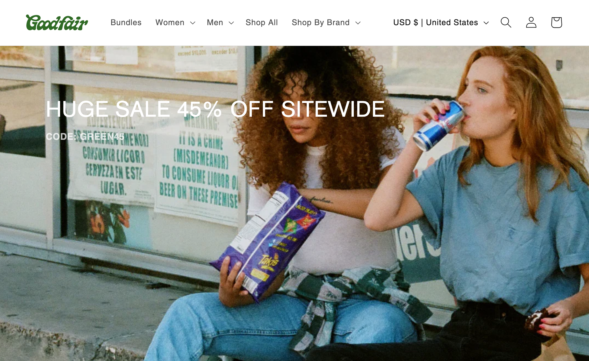 Home page for the ecommerce website of Shopify store Goodfair