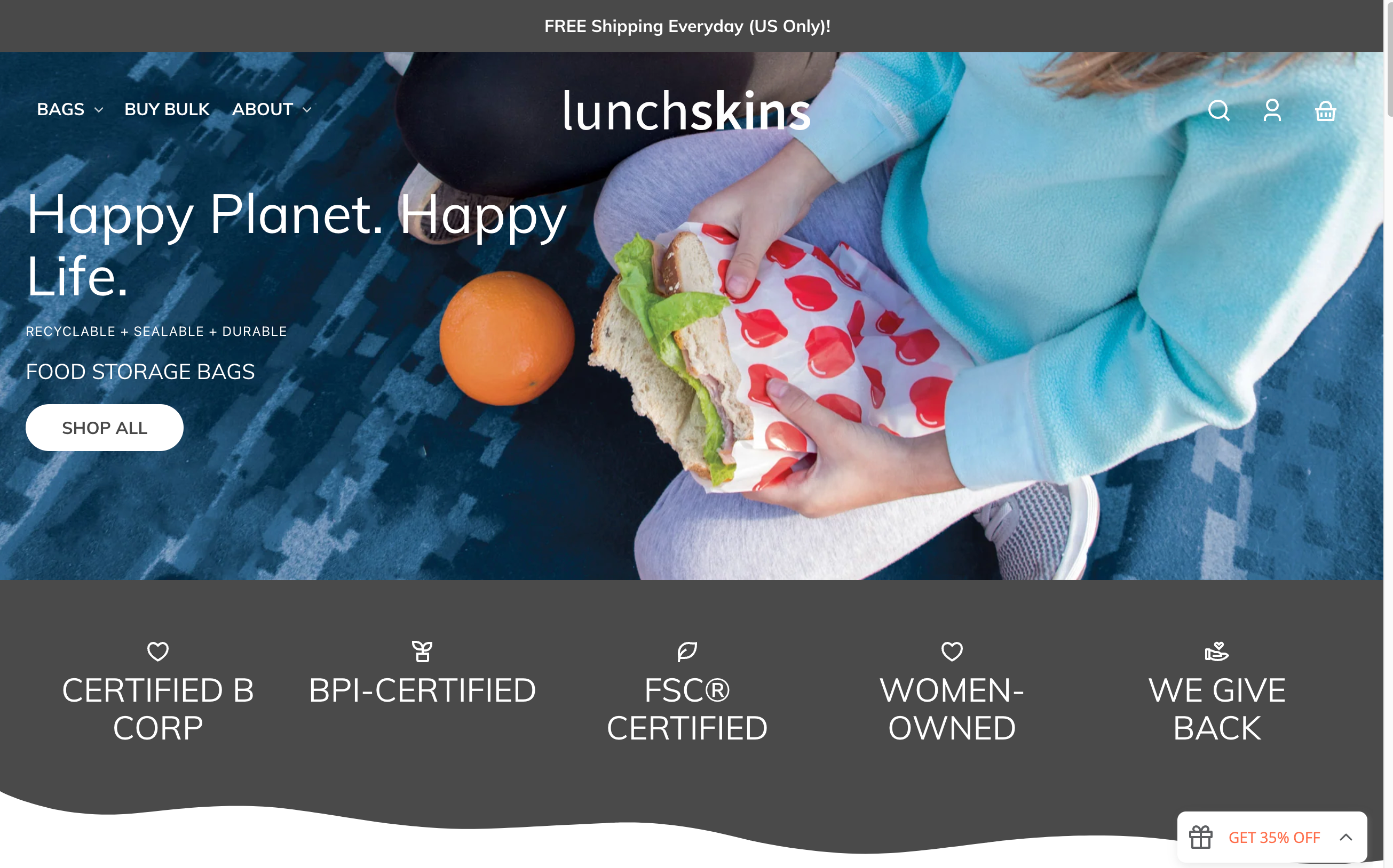 Shopify商店Lunchskins页面