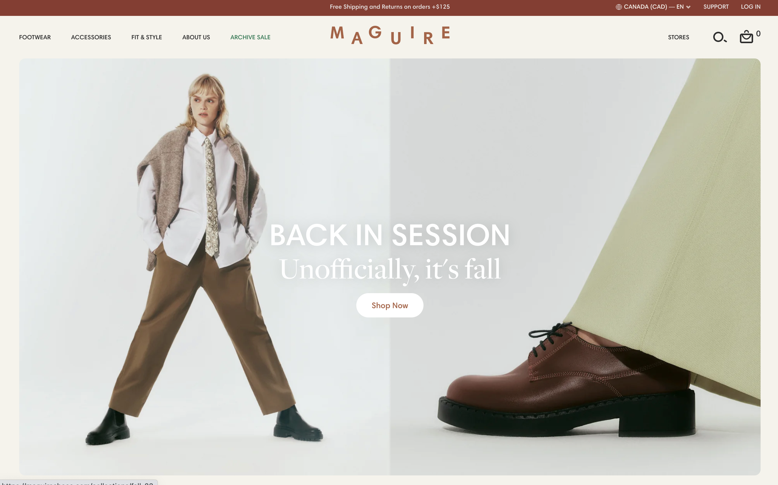 Home page for the ecommerce website of Shopify store MacGuire Shoes