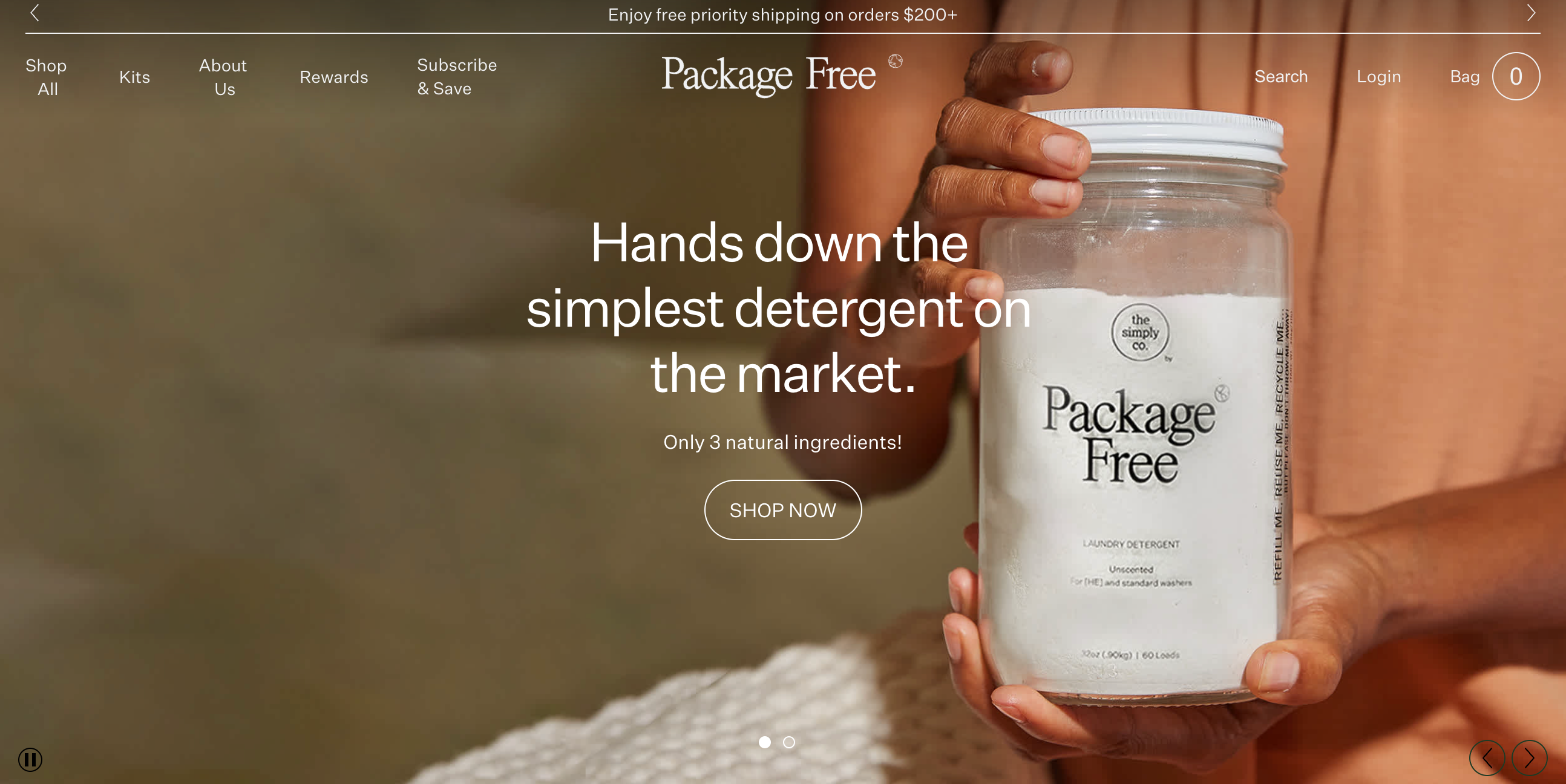 Homepage for Shopify-powered ecommerce store Package Free