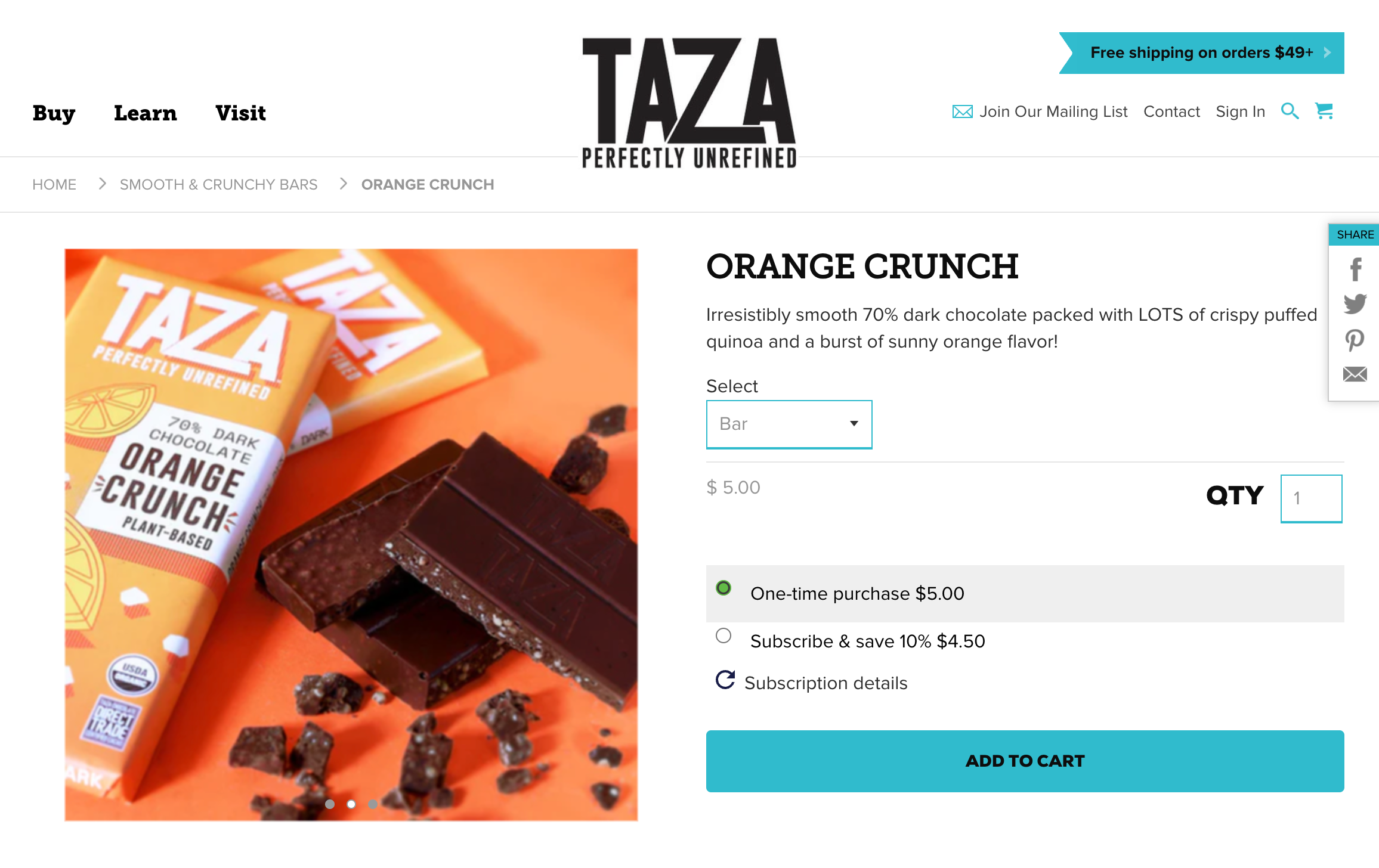 Homepage for Shopify-powered ecommerce store TAZA