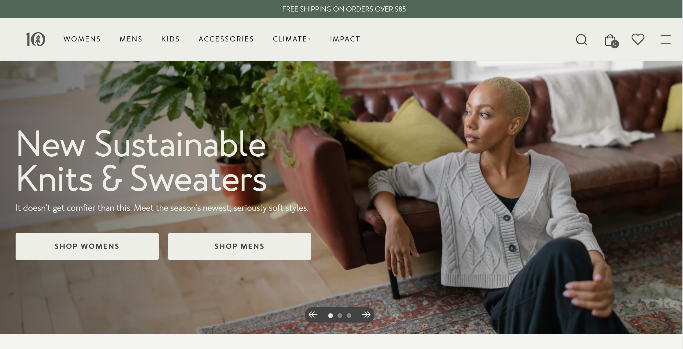 Home page for the ecommerce website of Shopify store Tentree