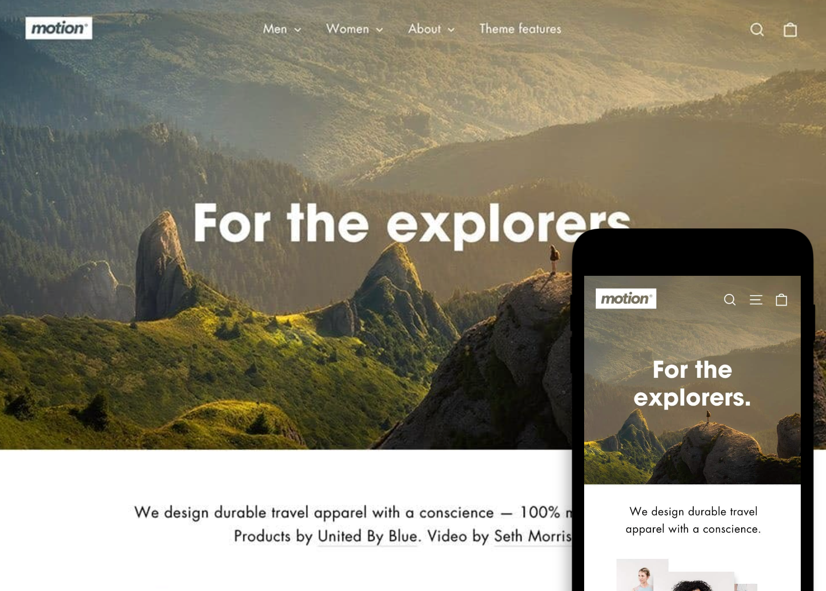 Demo of Motion Shopify theme on mobile and desktop