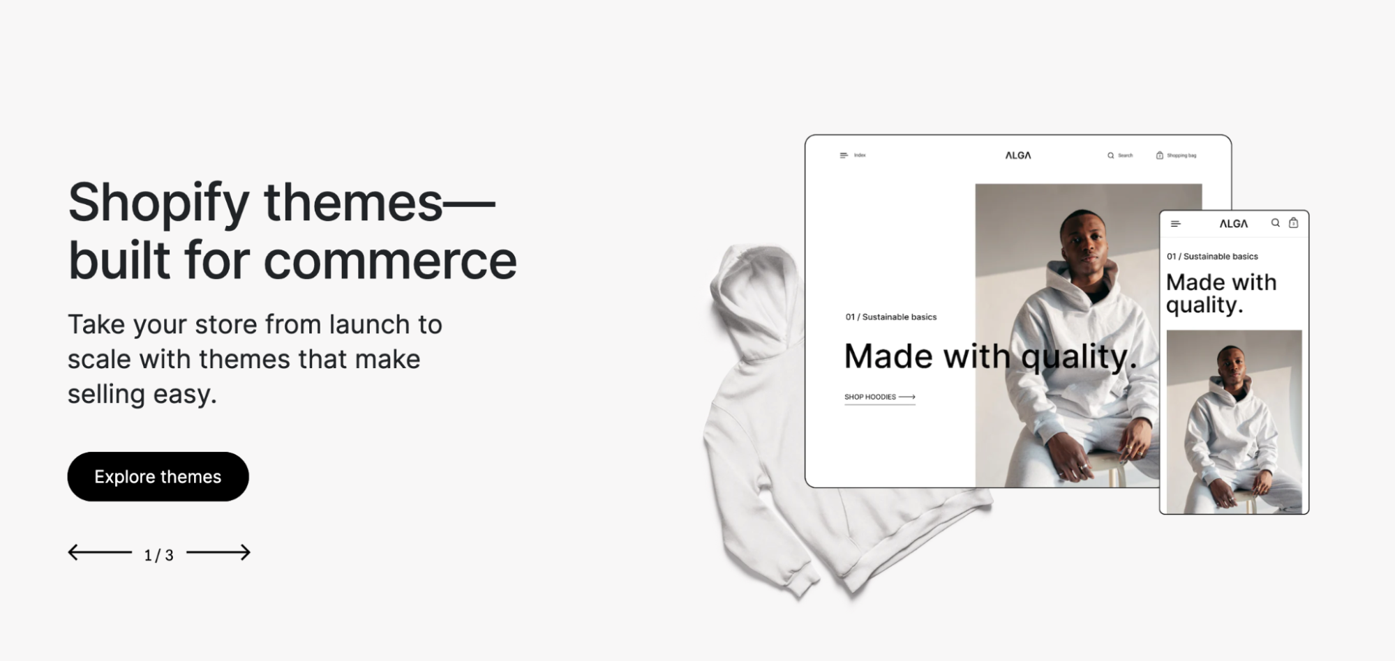 A Shopify landing page with basic information about Shopify Themes