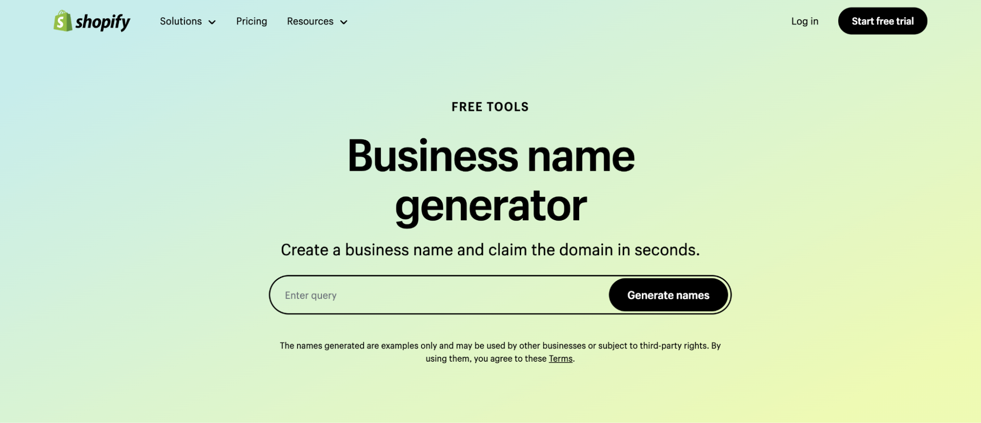 Shopify online store name generator with search bar and button to generate names.