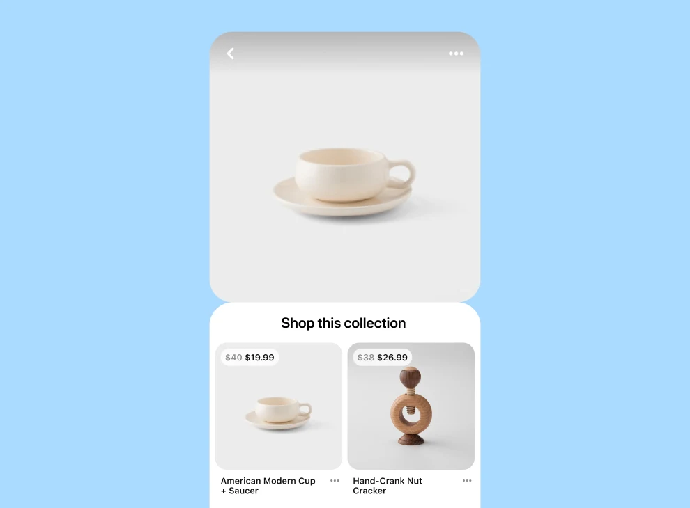 Image of Shopping pin Pinterest ad promoting a coffee cup and nut cracker