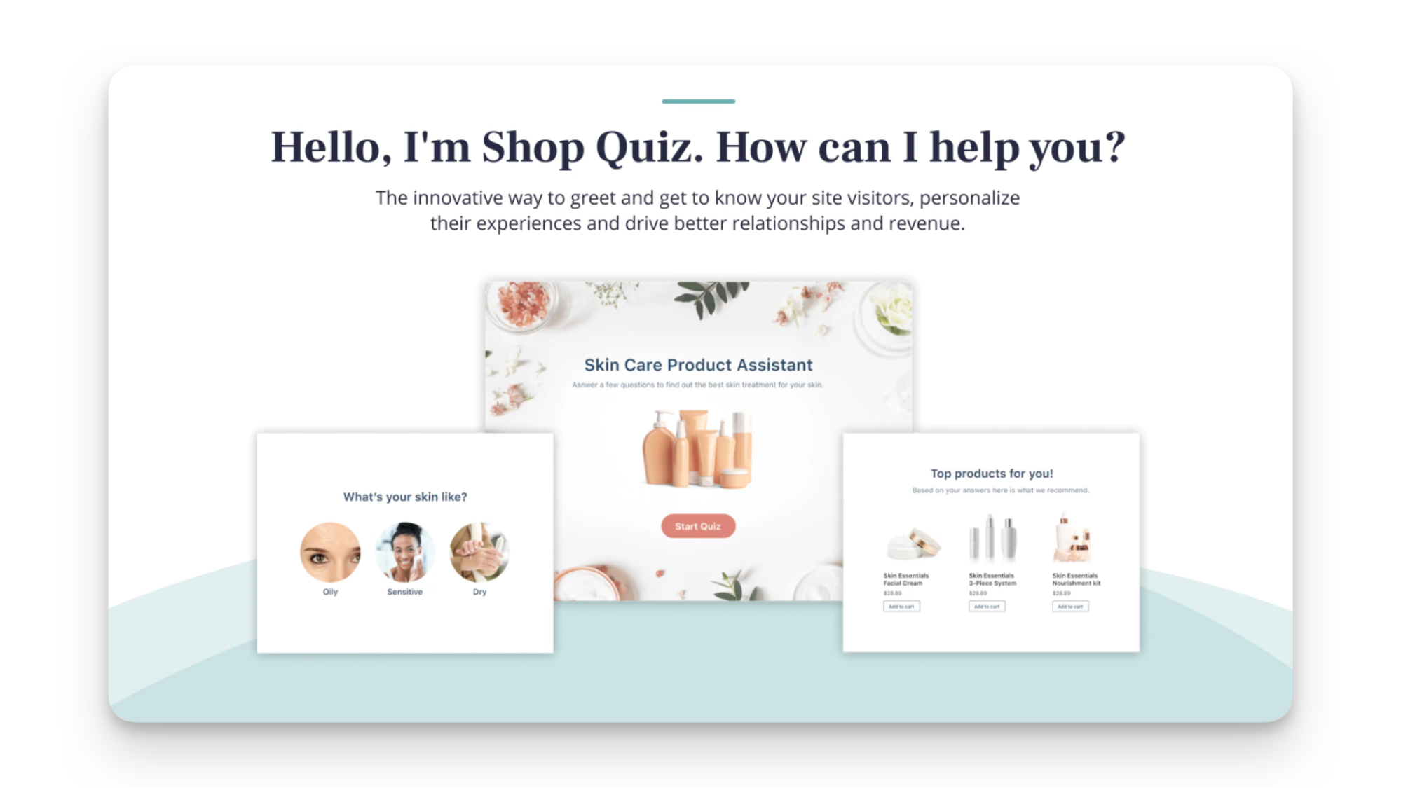 The 'Shop Quiz' website offers personalized skin care product recommendations.