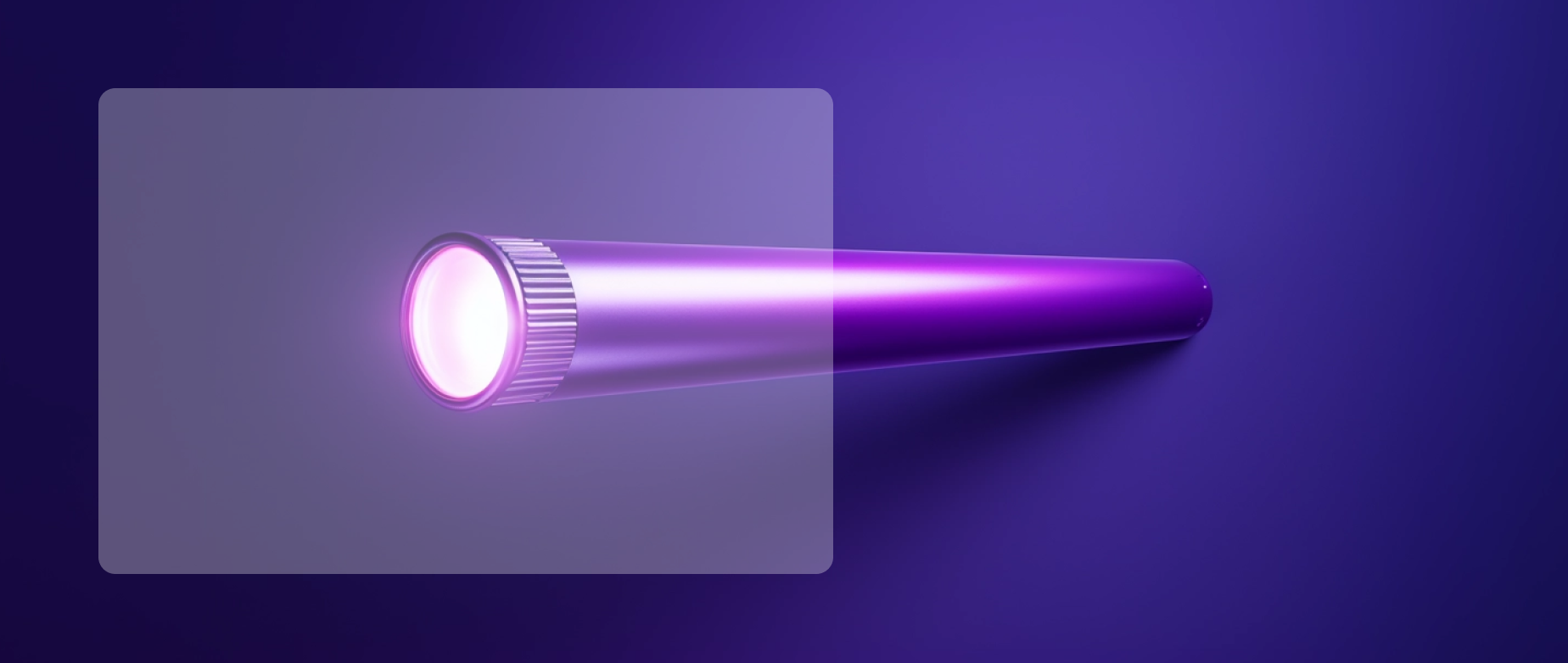 A purple flashlight shining on a square against a dark purple background.