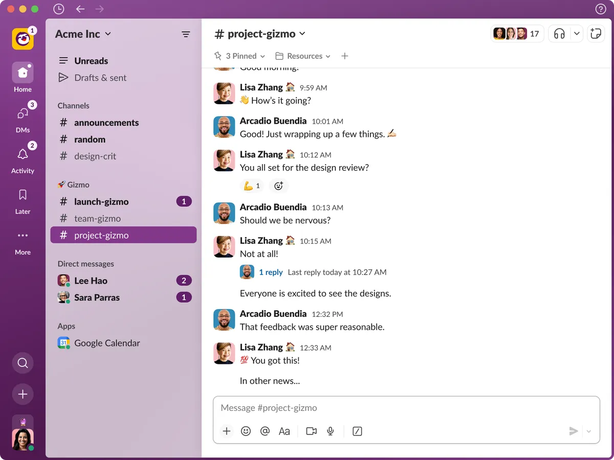 Image of Slack’s new interface after August 2023 update.