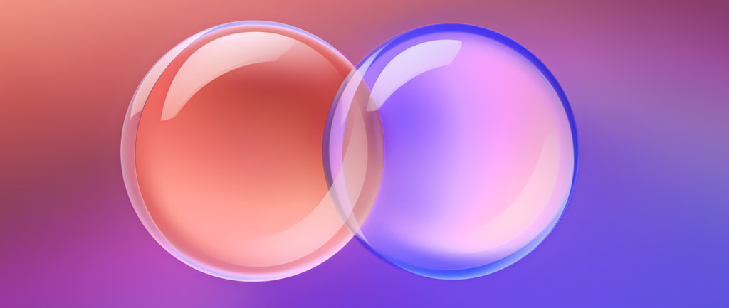 Abstract digital illustration of two bubbles merging