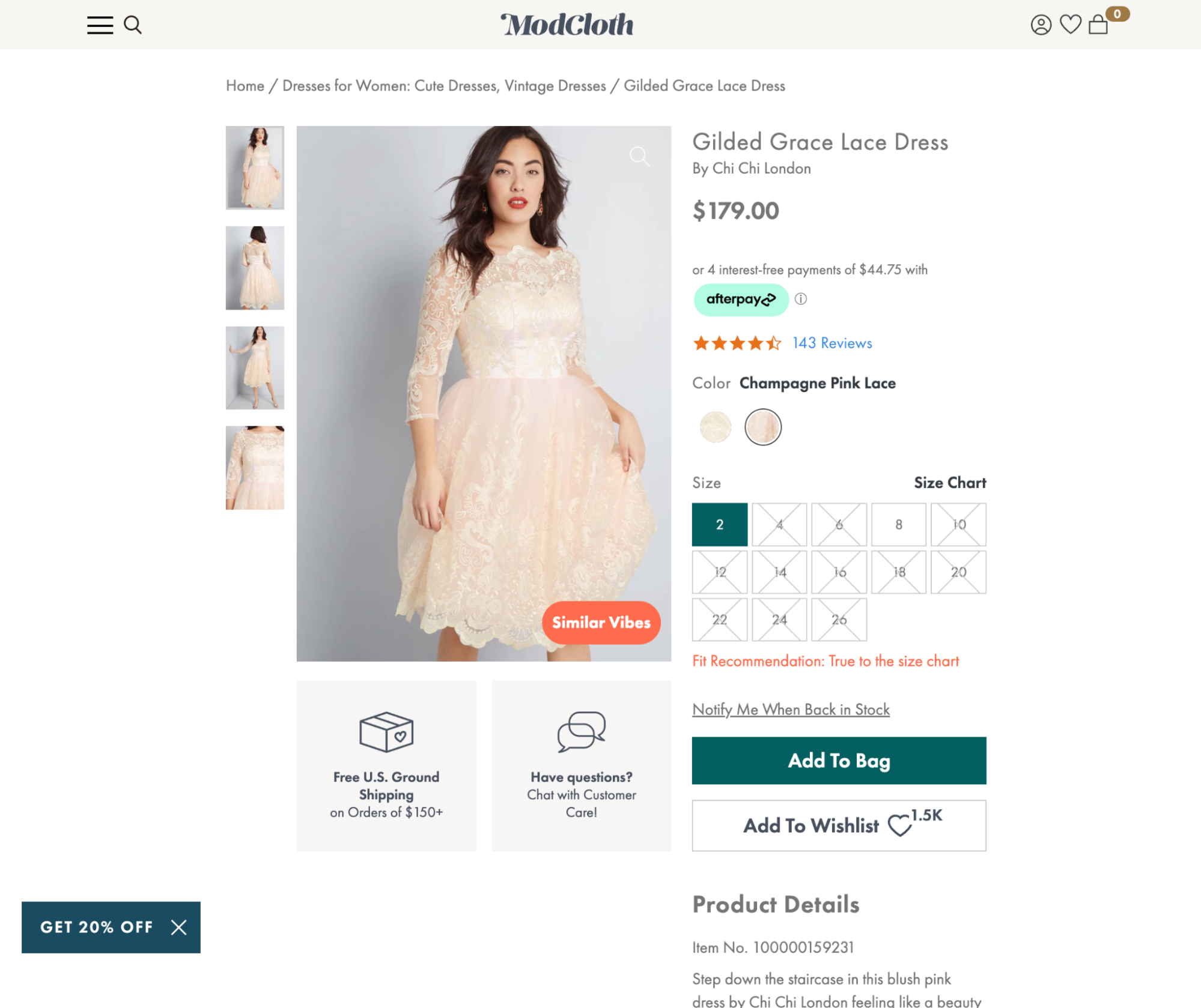 Modcloth uses social proof on product pages by sharing how many shoppers are interested.