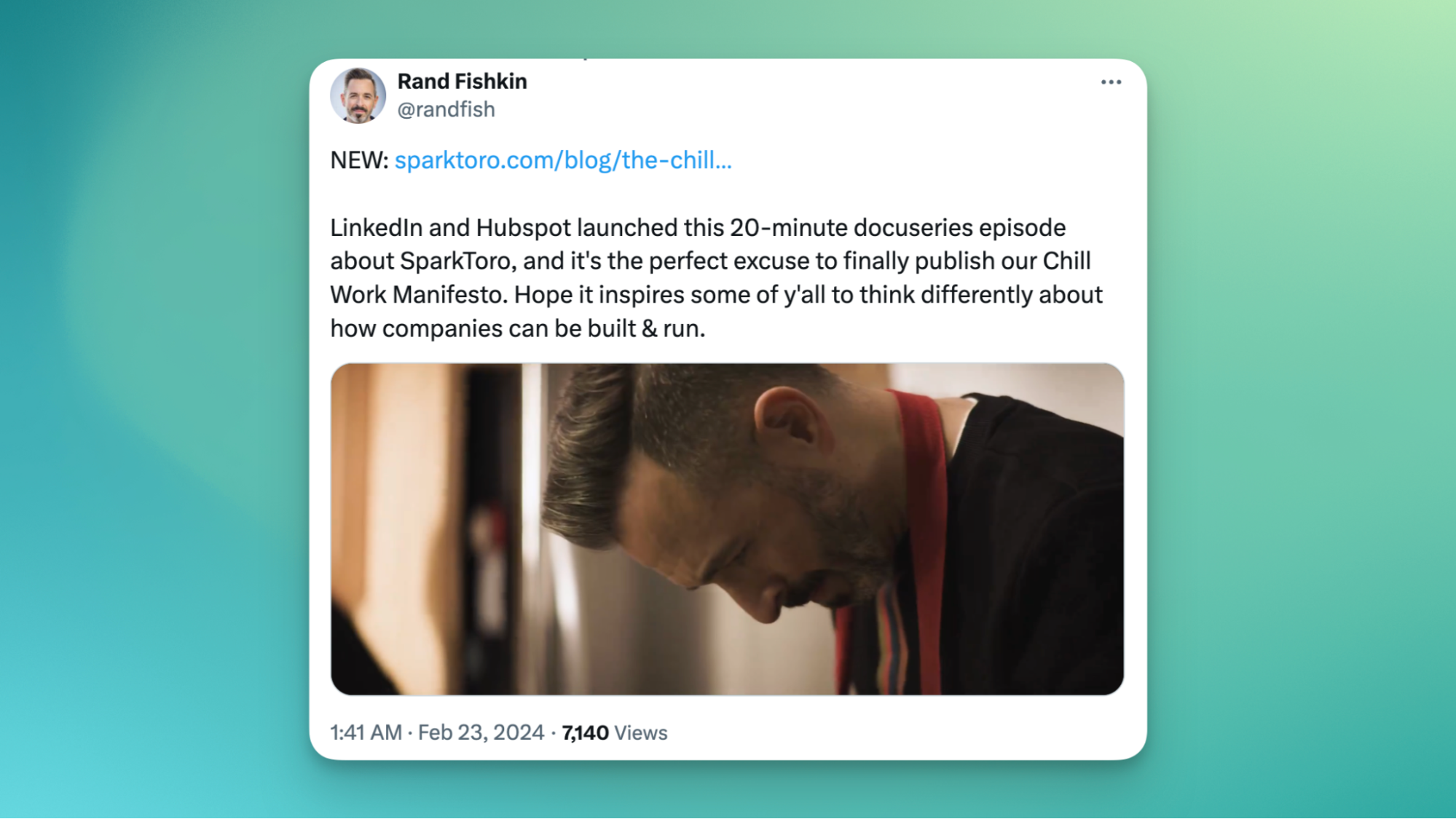 Image of SparkToro’s founder, Rand Fishkin, posting an update on Twitter