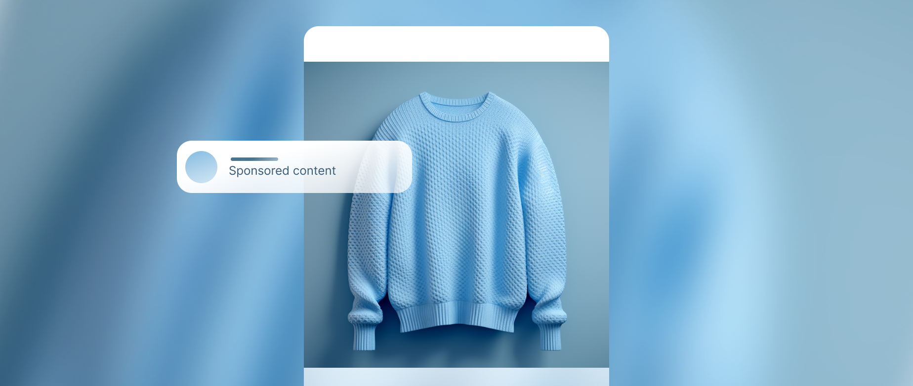 A light blue sweater with a sponsored content icon on blue background.