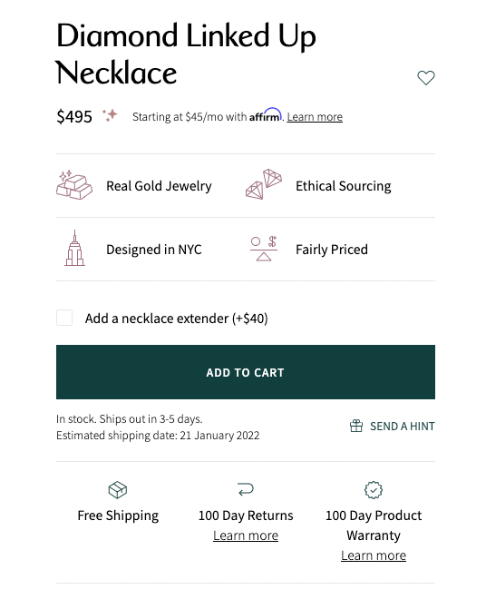 A screenshot of a buy box on Stone and Strand's website