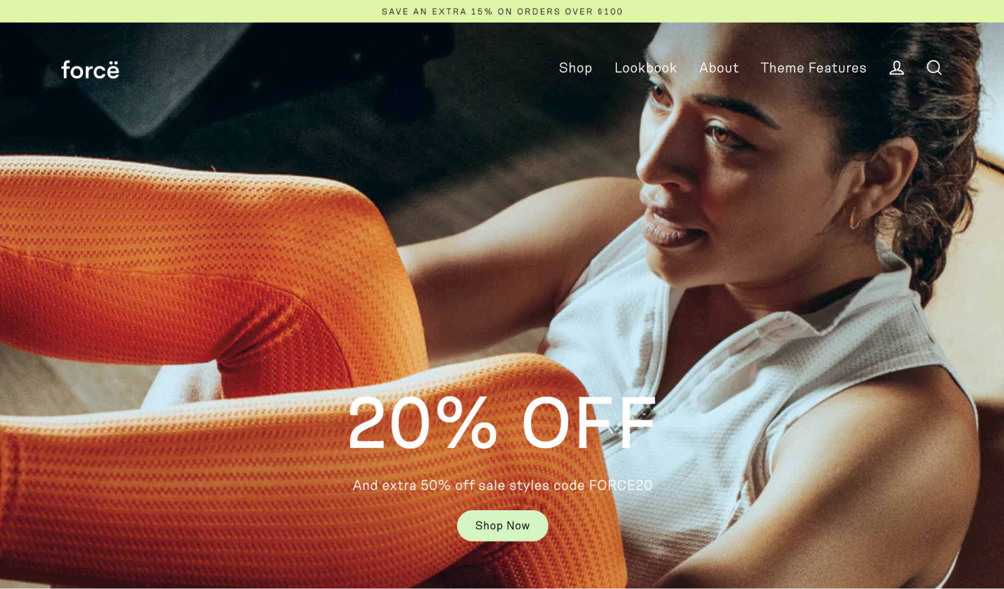 shopify theme Streamline, showing full page image of someone working out