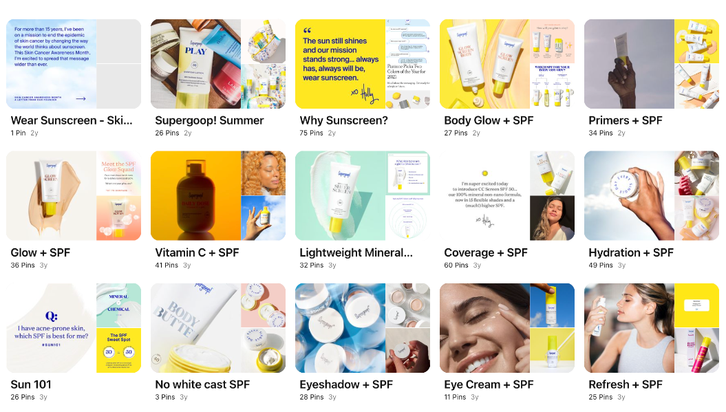 Pinterest boards by brand Supergoop