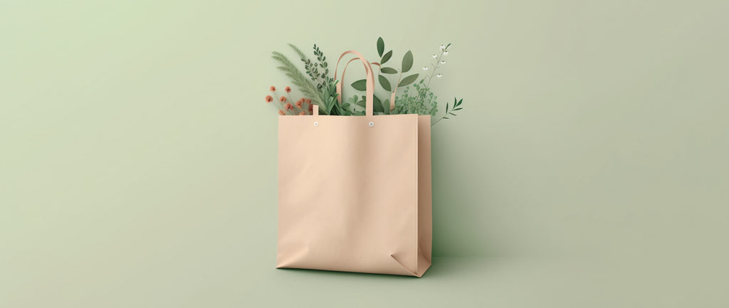 Digital illustration of a paper shopping bag holding plants