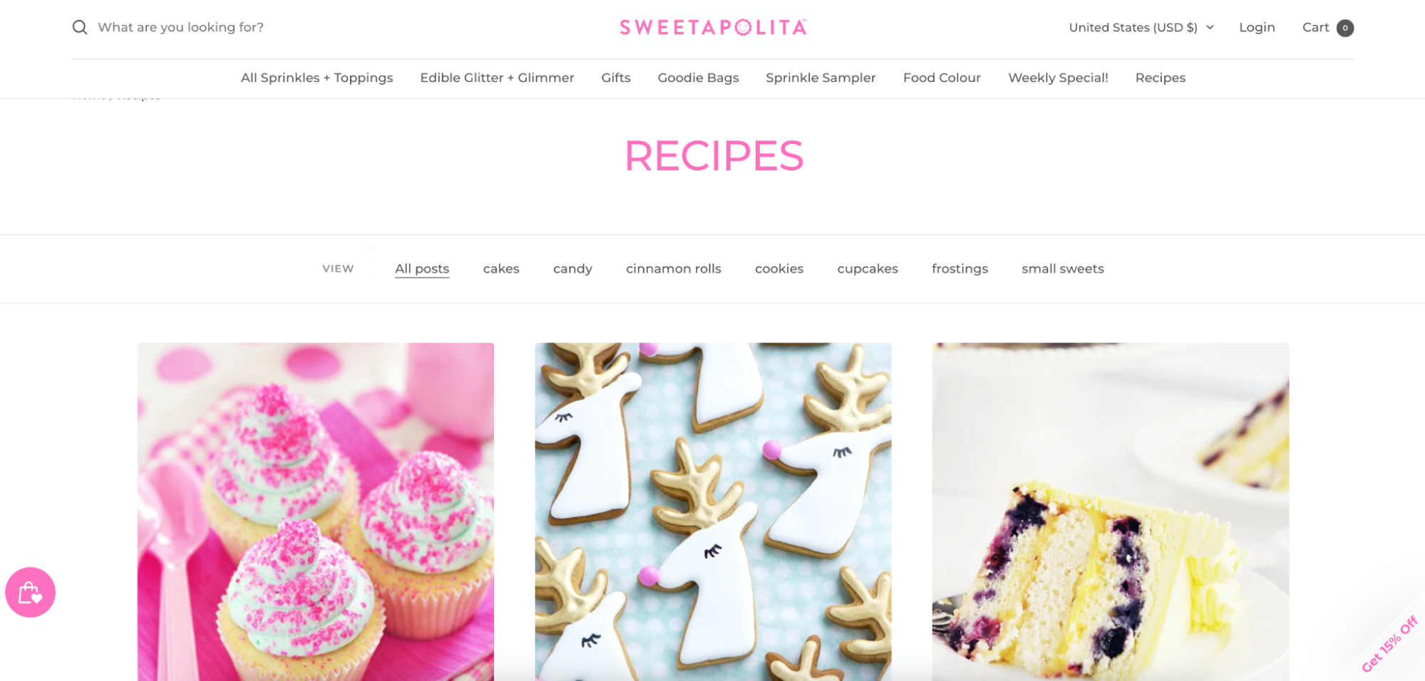 Screenshot of Sweetapolita blog homepage