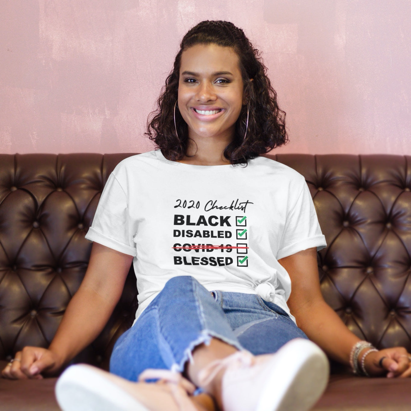 Model wears a t-shirt by Girls Chronically Rock