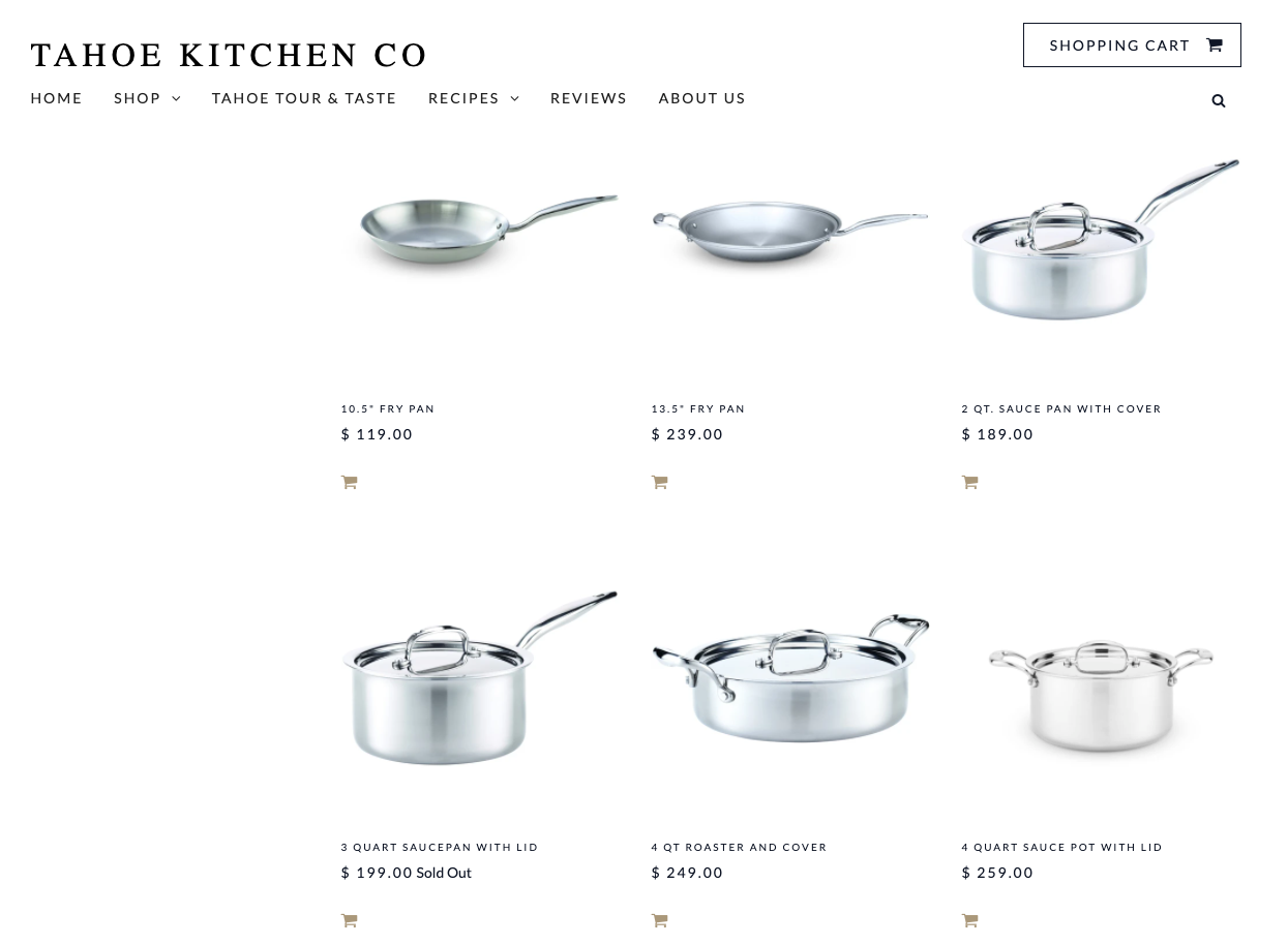 An image of Tahoe Kitchen Co's pot and pan inventory, which shows they use odd even psychological pricing on some products.