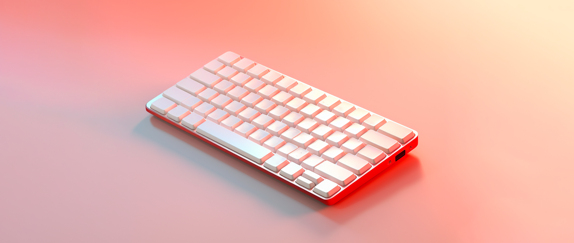 A white keyboard on a light red and yellow background.