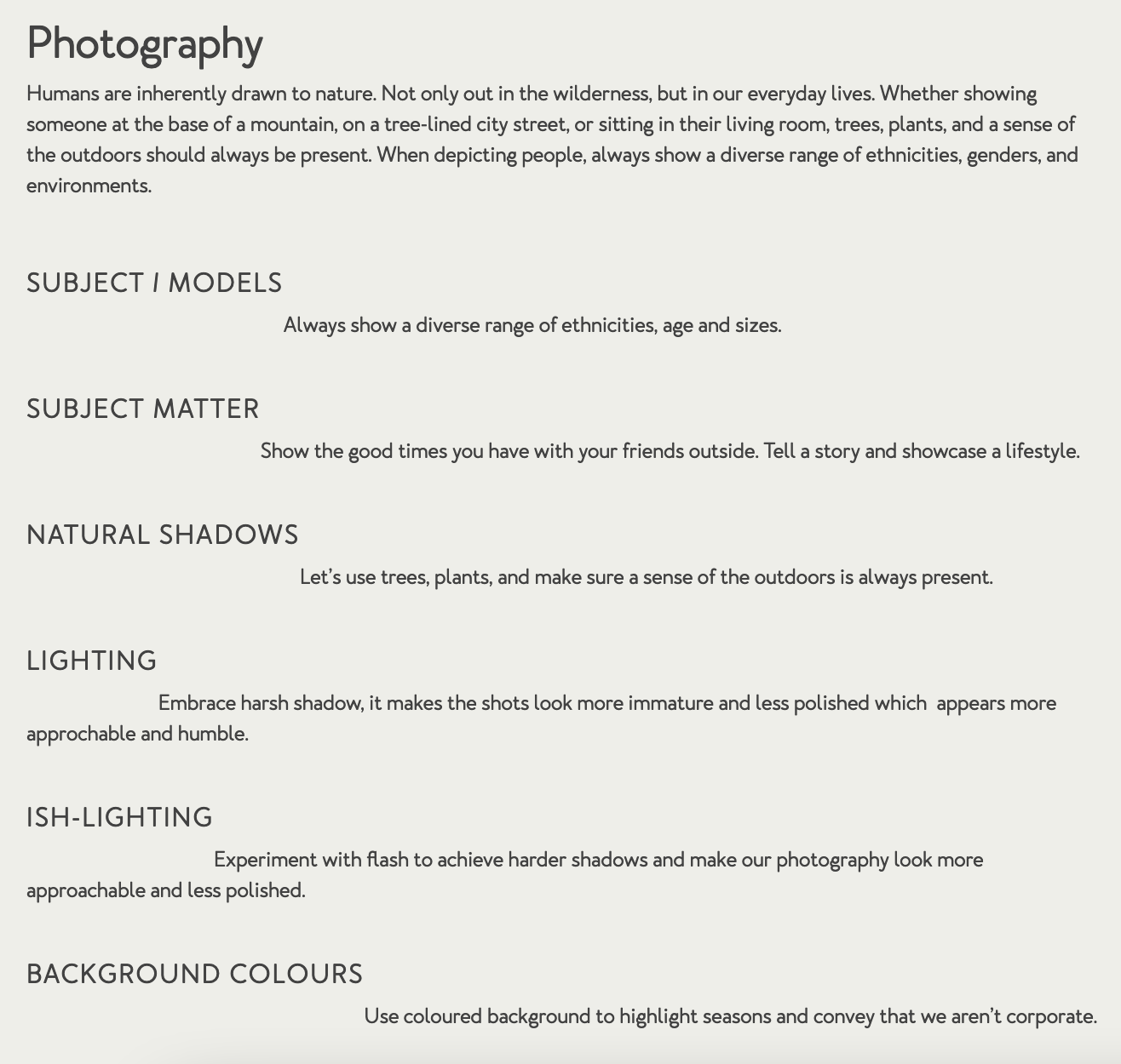 Tentree photography guidelines