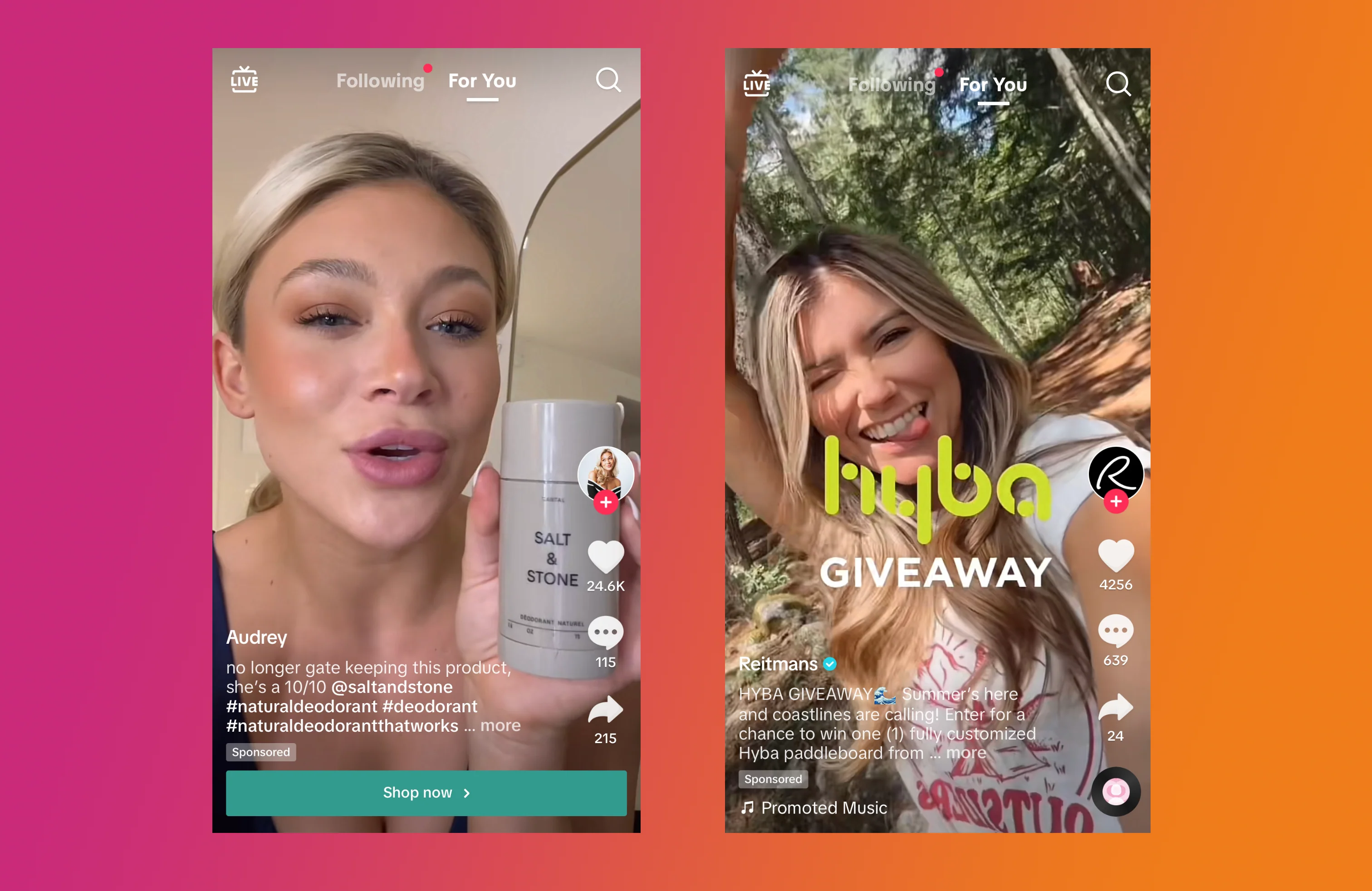 Two side by side TikTok ads