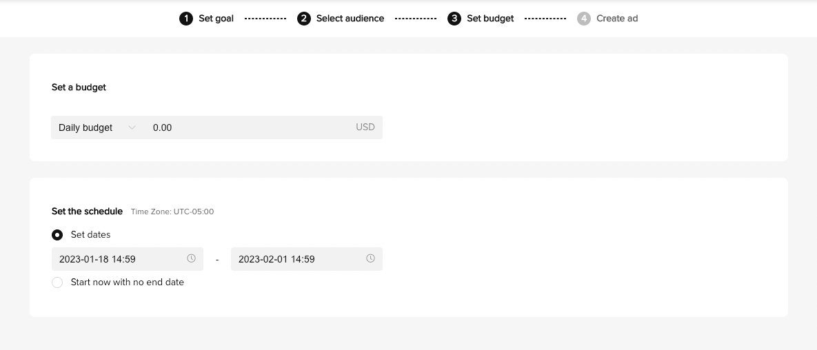 Setting a budget and schedule when creating a TikTok ad