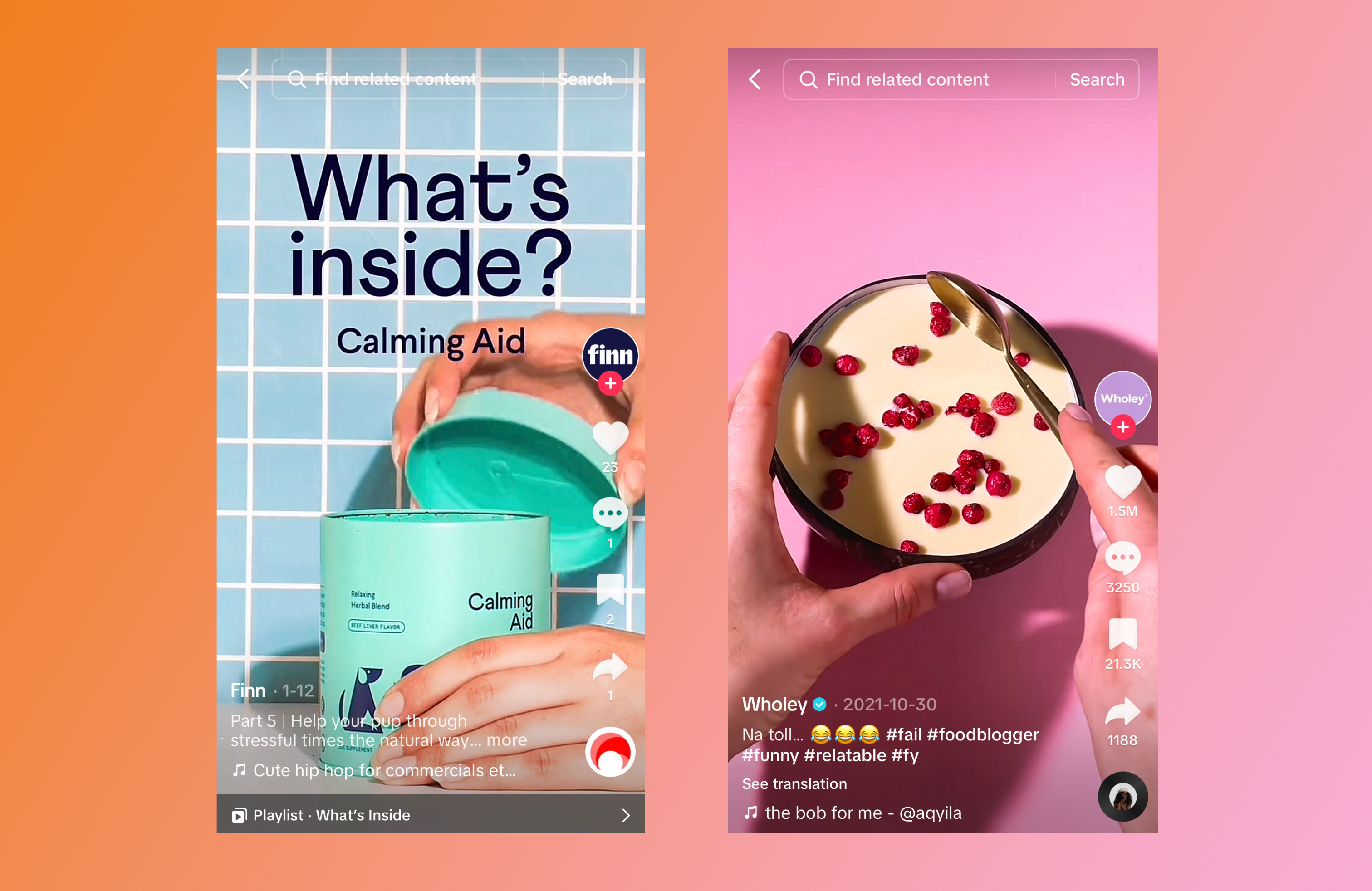 Side by side panels showing how two brands use TikTok for business